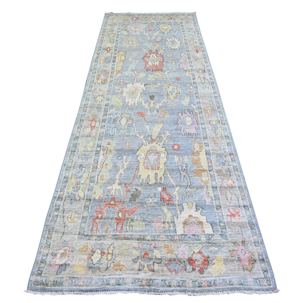 Gray 4'0" x 11'7" Oushak And Peshawar Hand knotted Wool Rug - Sku: O073296