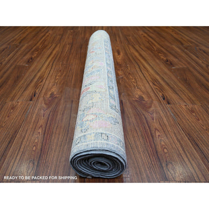 Oushak And Peshawar Wool Hand Knotted Rug Grey Gray 4.0X11.7 -O073296