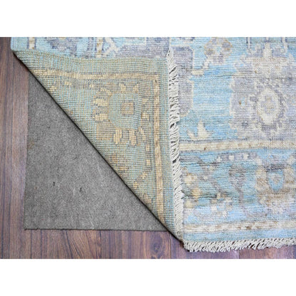 Oushak And Peshawar Wool Hand Knotted Rug Blue Blue 4.0X10.1 -O073297