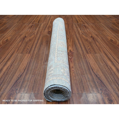 Oushak And Peshawar Wool Hand Knotted Rug Blue Blue 4.0X10.1 -O073297