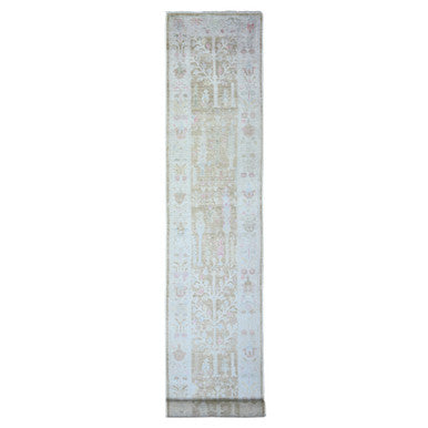 Oushak And Peshawar Wool Hand Knotted Rug Brown Light Blue 2.9X19.0 -O073305