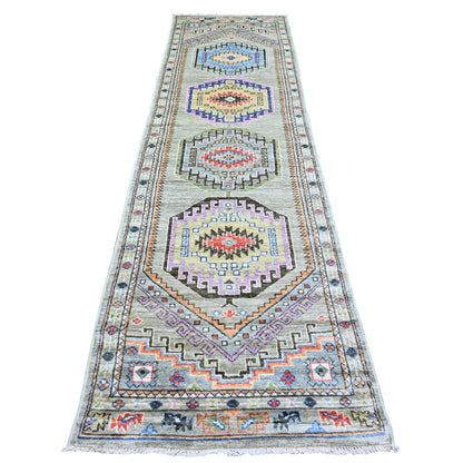 Oushak And Peshawar Wool Hand Knotted Rug Brown Brown 3.1X11.9 -O073313