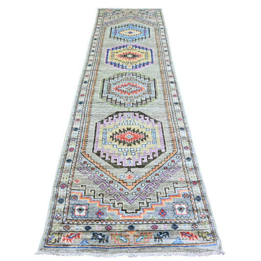 Oushak And Peshawar Wool Hand Knotted Rug Brown Brown 3.1X11.9 -O073313