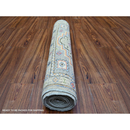 Oushak And Peshawar Wool Hand Knotted Rug Brown Brown 3.1X11.9 -O073313