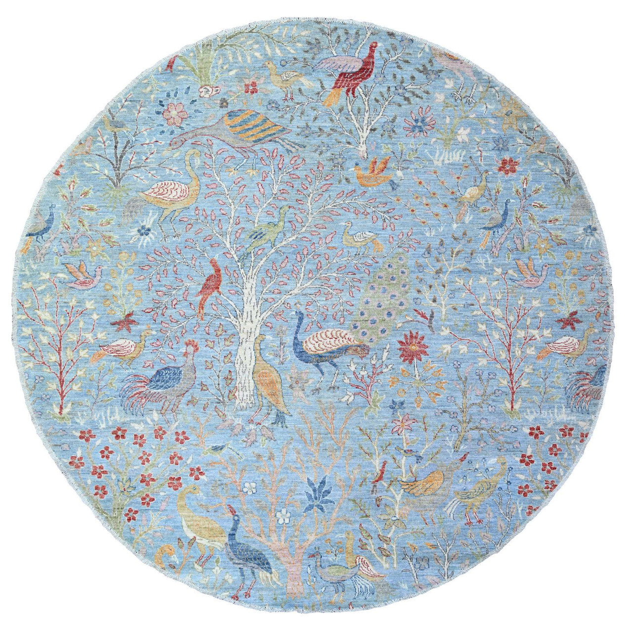 Oushak And Peshawar Wool Hand Knotted Rug Blue No Border 8.0X8.3 -O073324