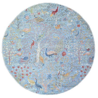 Oushak And Peshawar Wool Hand Knotted Rug Blue No Border 8.0X8.3 -O073324
