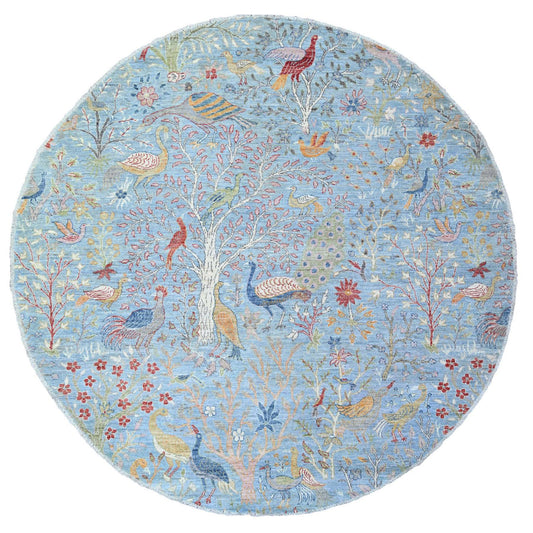 Oushak And Peshawar Wool Hand Knotted Rug Blue No Border 8.0X8.3 -O073324