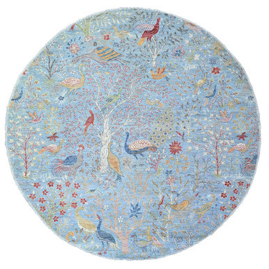 Oushak And Peshawar Wool Hand Knotted Rug Blue No Border 8.0X8.3 -O073324