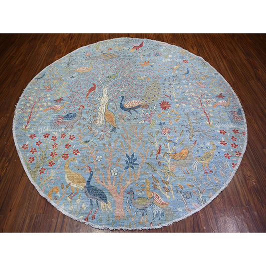 Oushak And Peshawar Wool Hand Knotted Rug Blue No Border 8.0X8.3 -O073324