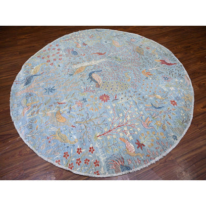 Oushak And Peshawar Wool Hand Knotted Rug Blue No Border 8.0X8.3 -O073324