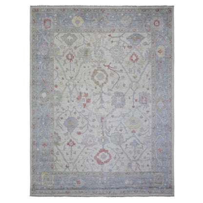 Oushak And Peshawar Wool Hand Knotted Rug Ivory Blue 8.10X11.8 -O073360