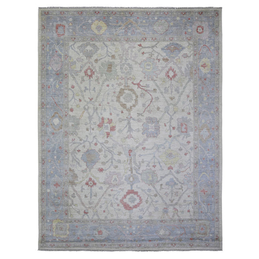 Oushak And Peshawar Wool Hand Knotted Rug Ivory Blue 8.10X11.8 -O073360