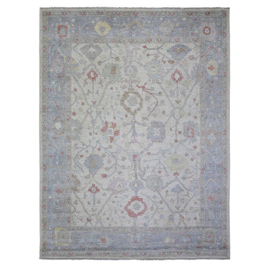 Oushak And Peshawar Wool Hand Knotted Rug Ivory Blue 8.10X11.8 -O073360