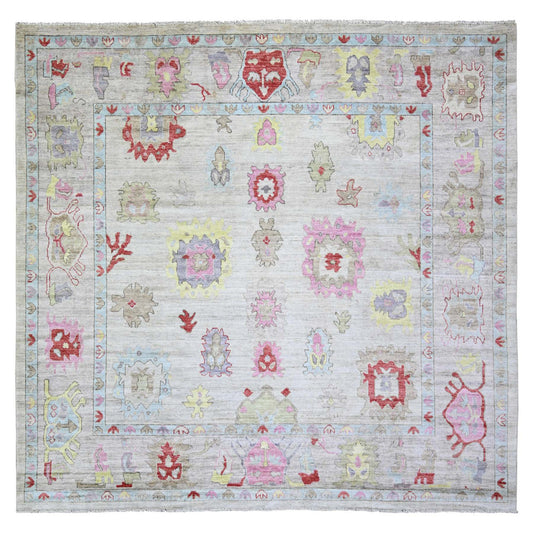 Oushak And Peshawar Wool Hand Knotted Rug Grey Light Gray 9.9X9.7 -O073365