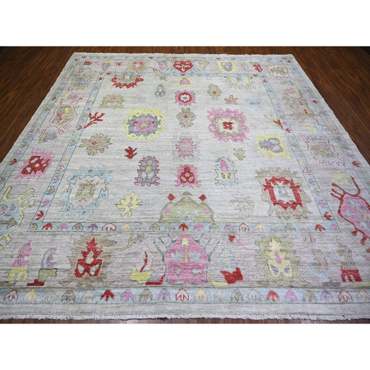 Oushak And Peshawar Wool Hand Knotted Rug Grey Light Gray 9.9X9.7 -O073365