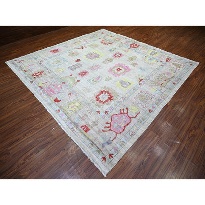 Oushak And Peshawar Wool Hand Knotted Rug Grey Light Gray 9.9X9.7 -O073365