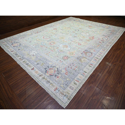 Oushak And Peshawar Wool Hand Knotted Rug Green Light Gray 11.6X15.7 -O073383