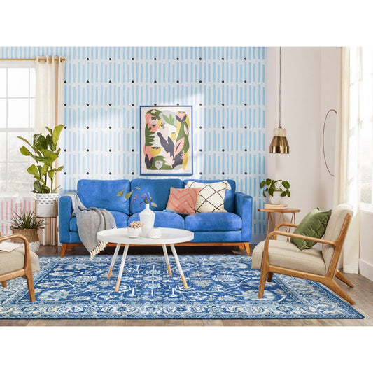 Oushak And Peshawar Wool Hand Knotted Rug Blue Ivory 6.1X8.6 -O073404