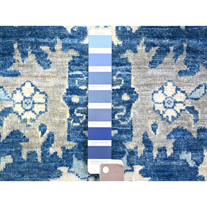 Oushak And Peshawar Wool Hand Knotted Rug Blue Ivory 6.1X8.6 -O073404