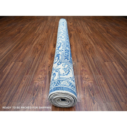 Oushak And Peshawar Wool Hand Knotted Rug Blue Ivory 6.1X8.6 -O073404