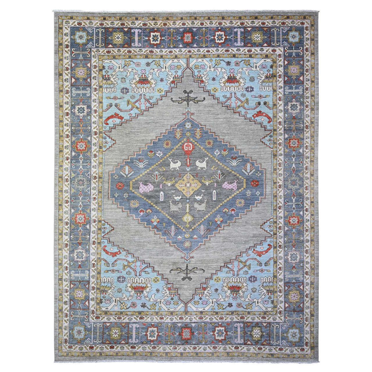 Gray 8'8" x 11'7" Oushak And Peshawar Hand knotted Wool Rug - Sku: O073406