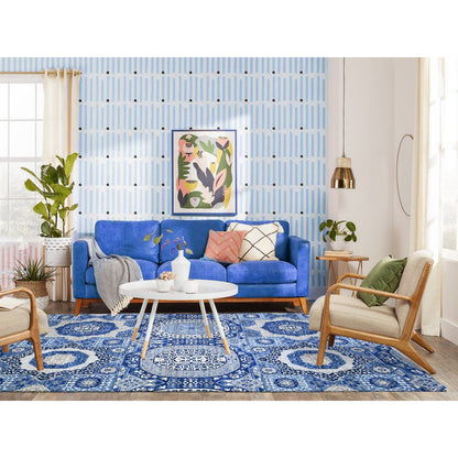 Oushak And Peshawar Wool Hand Knotted Rug Blue No Border 5.7X9.2 -O073407