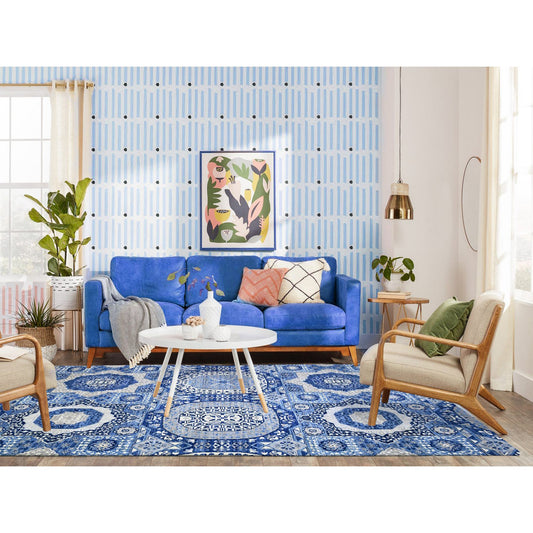 Oushak And Peshawar Wool Hand Knotted Rug Blue No Border 5.7X9.2 -O073407