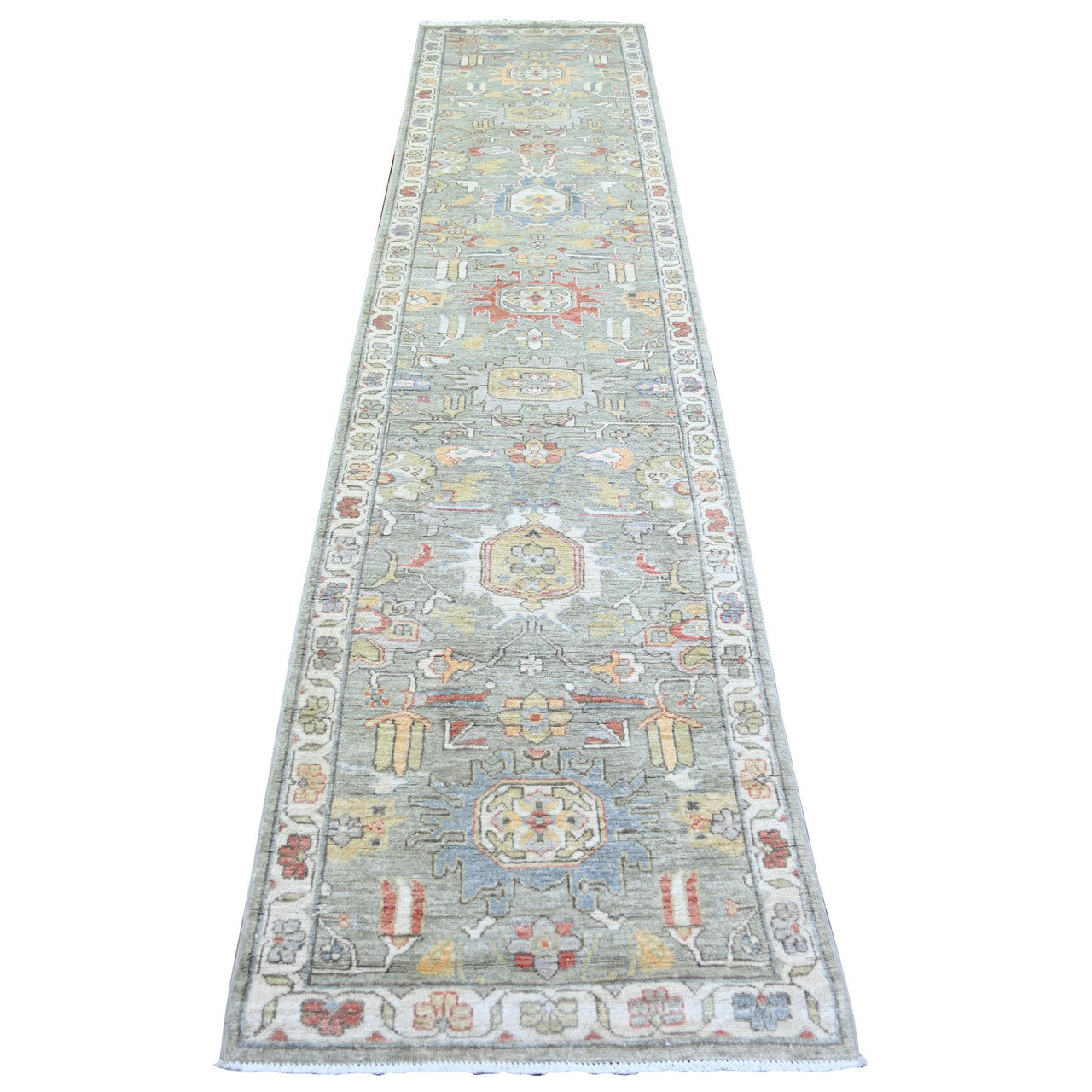 Gray 2'7" x 11'9" Oushak And Peshawar Hand knotted Wool Rug - Sku: O073411
