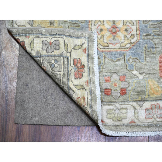 Oushak And Peshawar Wool Hand Knotted Rug Grey Ivory 2.7X11.9 -O073411