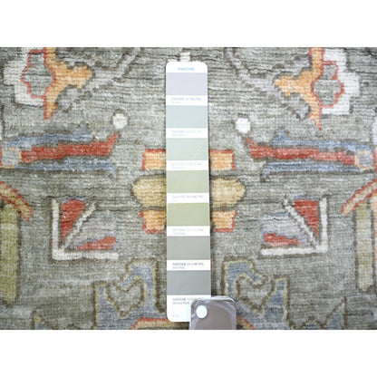 Oushak And Peshawar Wool Hand Knotted Rug Grey Ivory 2.7X11.9 -O073411