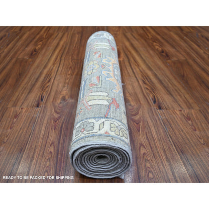 Oushak And Peshawar Wool Hand Knotted Rug Grey Ivory 2.7X11.9 -O073411