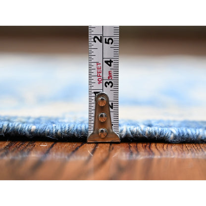 Oushak And Peshawar Wool Hand Knotted Rug Blue Ivory 2.8X11.8 -O073412