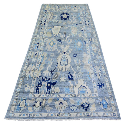 Oushak And Peshawar Wool Hand Knotted Rug Blue Blue 4.2X9.5 -O073414