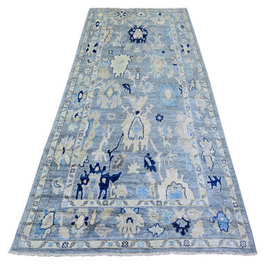 Oushak And Peshawar Wool Hand Knotted Rug Blue Blue 4.2X9.5 -O073414
