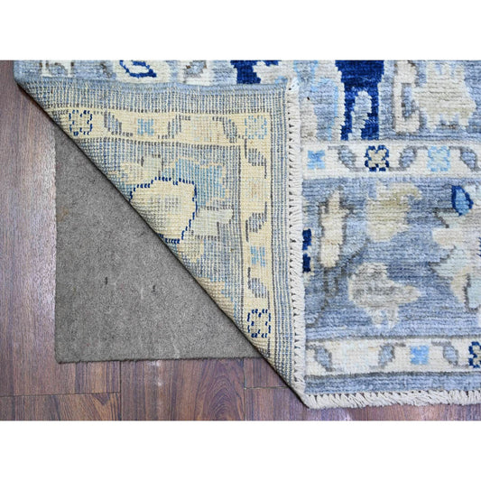 Oushak And Peshawar Wool Hand Knotted Rug Blue Blue 4.2X9.5 -O073414