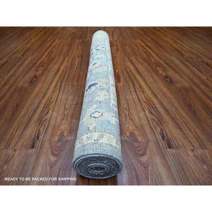 Oushak And Peshawar Wool Hand Knotted Rug Blue Blue 4.2X9.5 -O073414