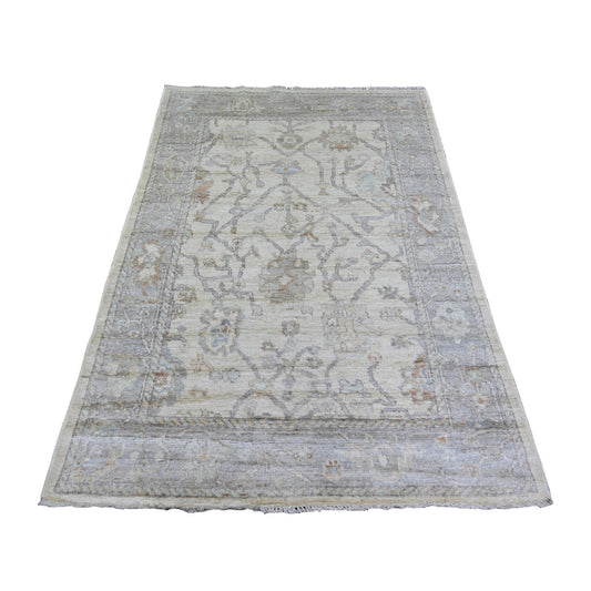 Oushak And Peshawar Wool Hand Knotted Rug Ivory Gray 4.0X6.1 -O073420