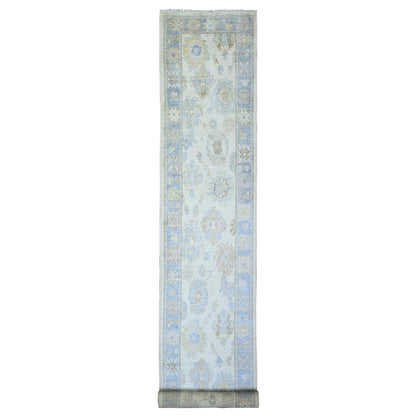 Oushak And Peshawar Wool Hand Knotted Rug Ivory Gray 2.8X17.3 -O073433