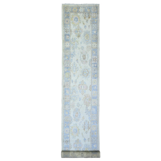 Oushak And Peshawar Wool Hand Knotted Rug Ivory Gray 2.8X17.3 -O073433