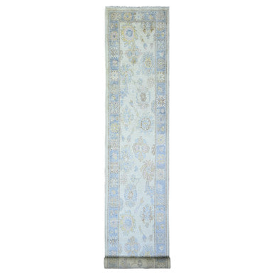 Oushak And Peshawar Wool Hand Knotted Rug Ivory Gray 2.8X17.3 -O073433