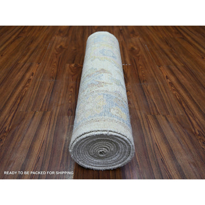 Oushak And Peshawar Wool Hand Knotted Rug Ivory Gray 2.8X17.3 -O073433