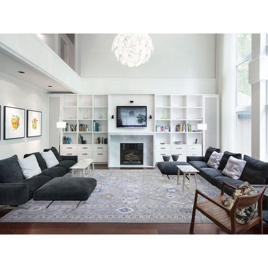 Oushak And Peshawar Wool Hand Knotted Rug Grey Gray 12.0X15.6 -O073447