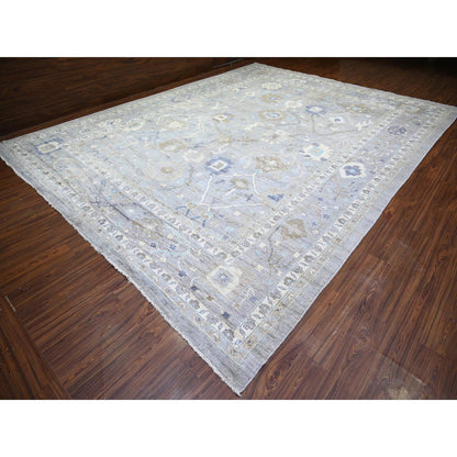 Oushak And Peshawar Wool Hand Knotted Rug Grey Gray 12.0X15.6 -O073447