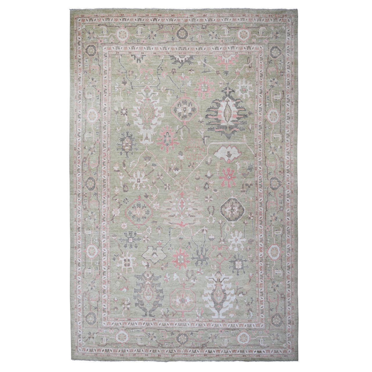 Green 13'10" x 19'8" Oushak And Peshawar Hand knotted Wool Rug - Sku: O073448