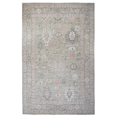 Oushak And Peshawar Wool Hand Knotted Rug Green Green 13.10X19.8 -O073448