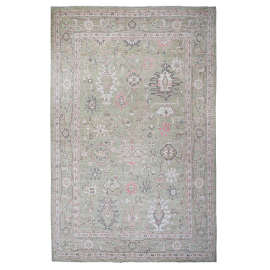 Oushak And Peshawar Wool Hand Knotted Rug Green Green 13.10X19.8 -O073448