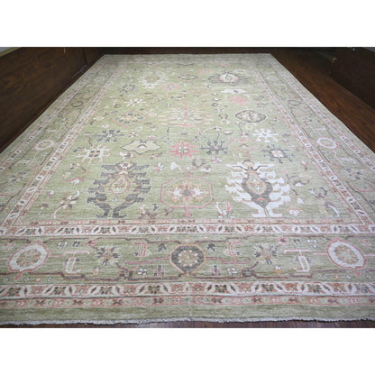 Oushak And Peshawar Wool Hand Knotted Rug Green Green 13.10X19.8 -O073448