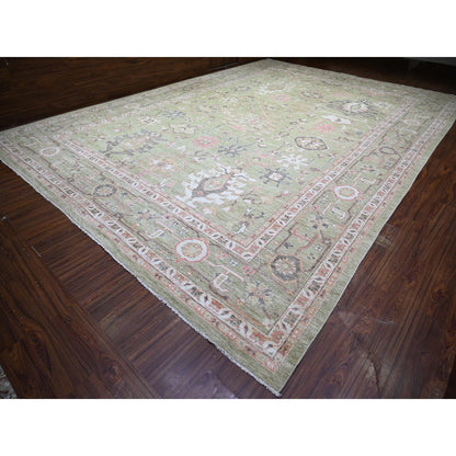 Oushak And Peshawar Wool Hand Knotted Rug Green Green 13.10X19.8 -O073448
