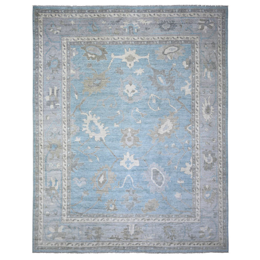 Oushak And Peshawar Wool Hand Knotted Rug Blue Gray 12.1X14.10 -O073457