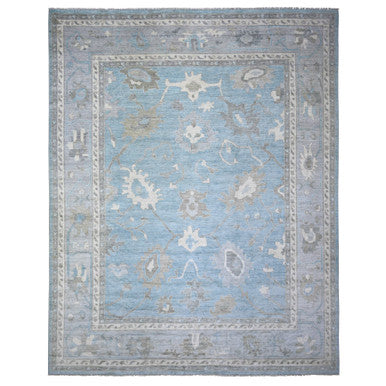 Oushak And Peshawar Wool Hand Knotted Rug Blue Gray 12.1X14.10 -O073457